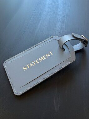 Statement Leather Luggage Tag Purple Gray Travel Tag w/ Original Box